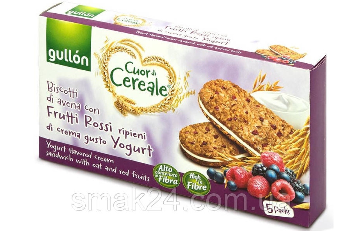 Печиво злакове з йогуртом і ягодами з вмістом клітковини Gullon Cuor di Cereale 220 г (5х44 г) Іспанія