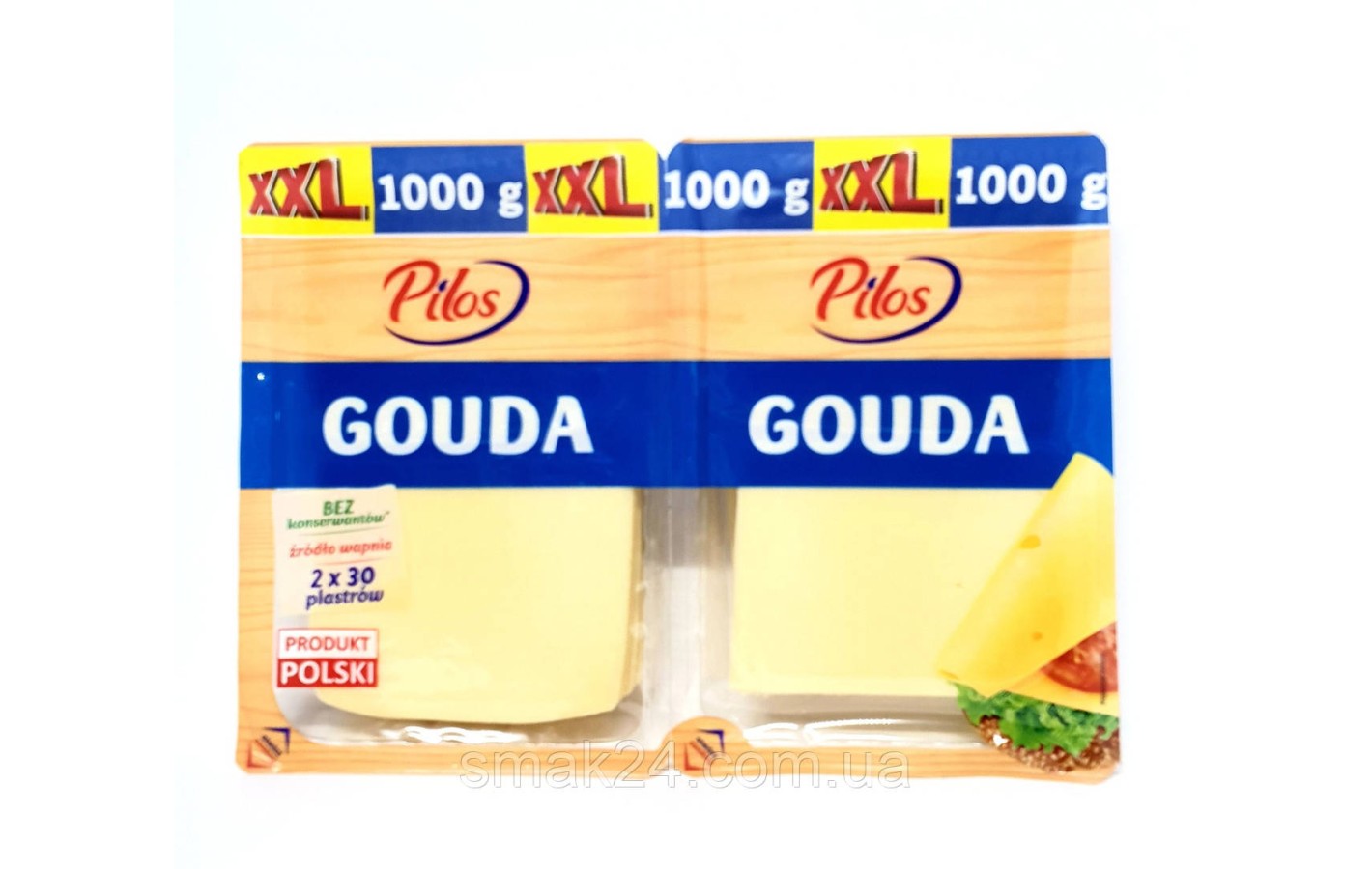 Сыр слайсами Гауда без консервантов Pilos Gouda 1 кг (2штх500г)  Польша