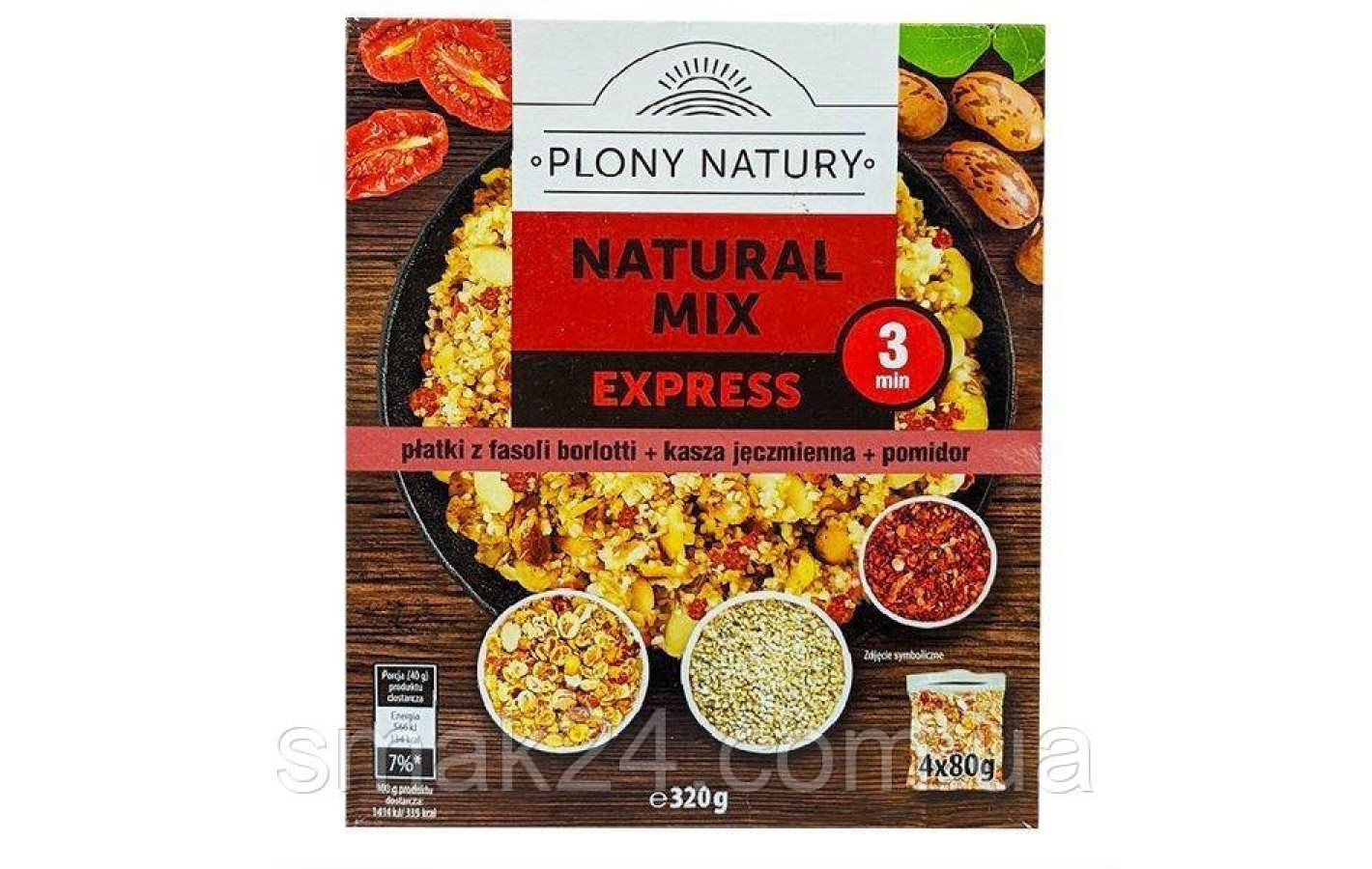Крупа (каша) Микс ( фасоль борлотти, ячменная хлопья, томаты)  PLONY NATURY MIX Express ( 4х80г) 320г Польша