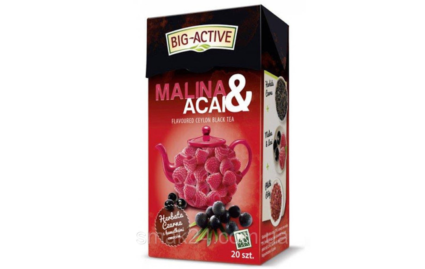 Чай черный с малиной, ягодами асай и лепестками розы Big Active 20 пакет.х 2.0г  Польша