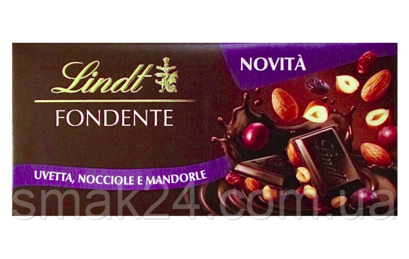 Шоколад чорний із фундуком, мигдалем, родзинками Lindt fondente uvetta nocciole mandorle 100 г Швейцарія