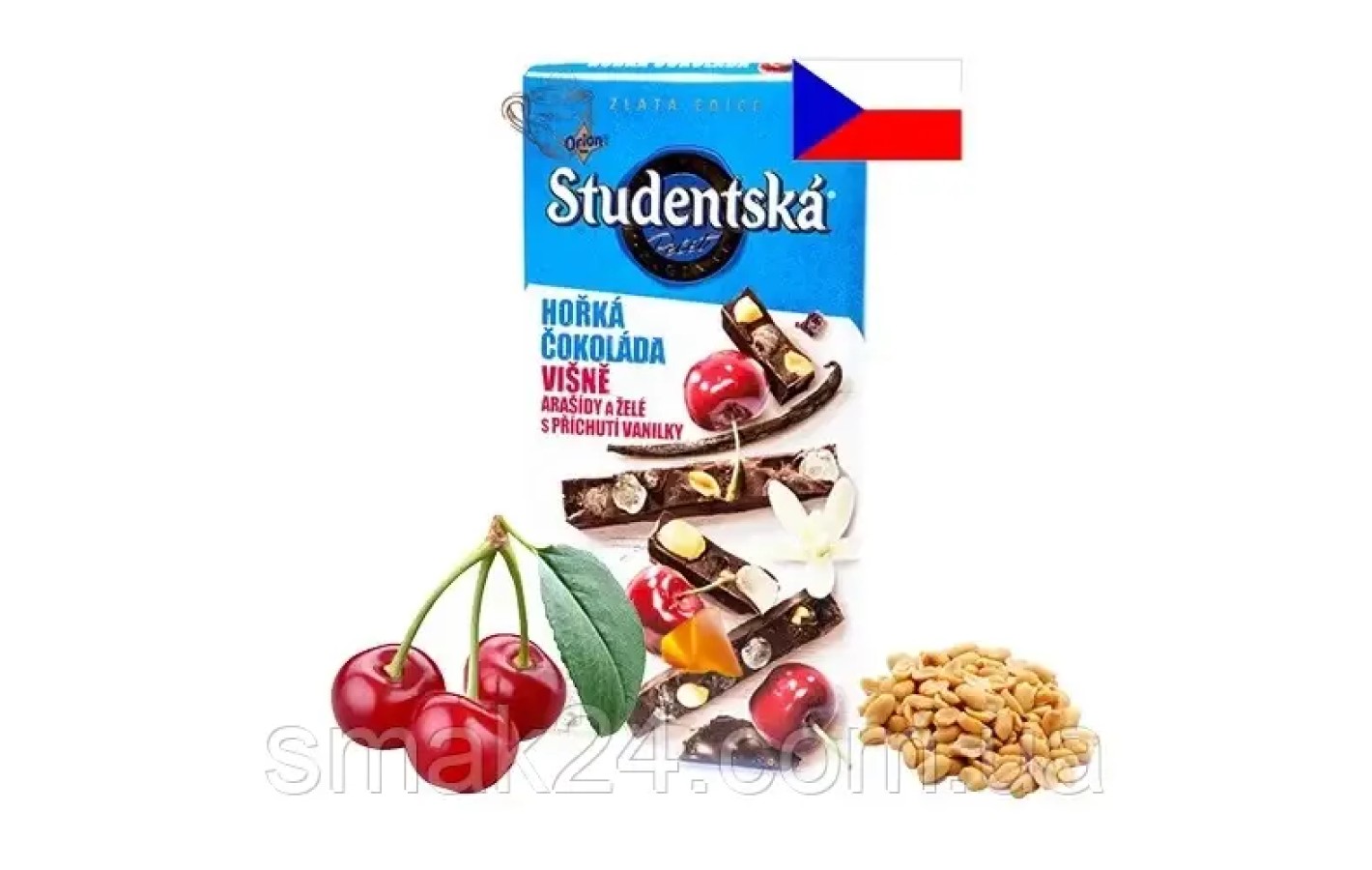 Шоколад чорний Studentska Pecet з вишнею та арахісом 170 г Чехія