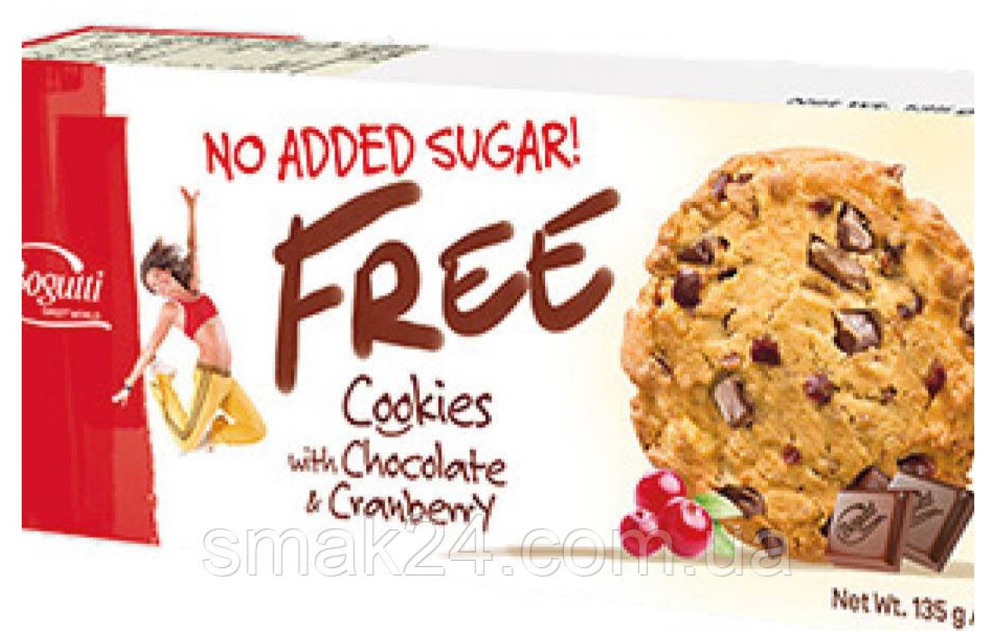 Печиво БЕЗ ЦУКРУ з журавлиною і шматочками шоколаду Bogutti Cookies 135г