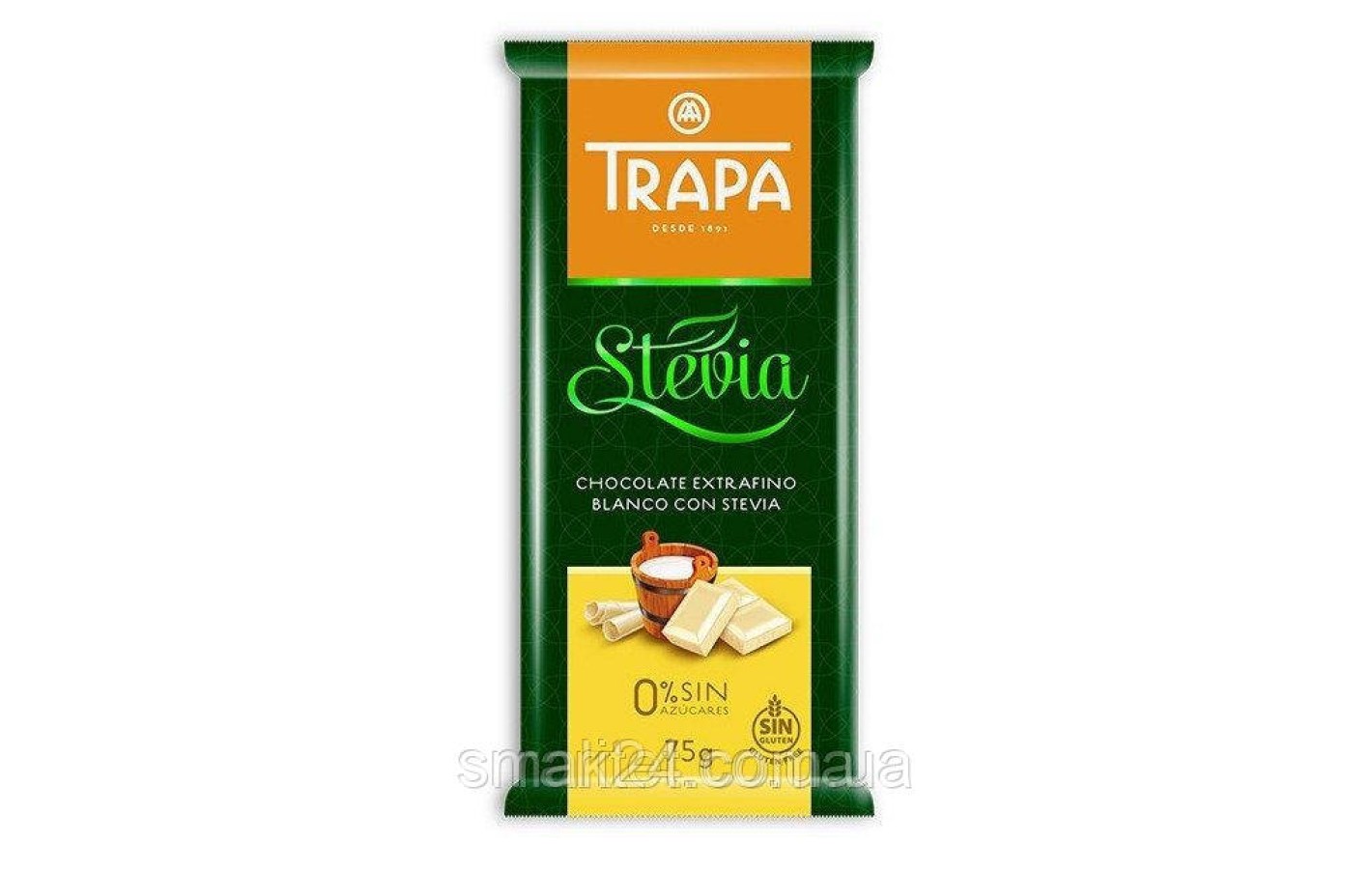 Шоколад білий без цукру і без глютена Trapa Stvia 75г Іспанія