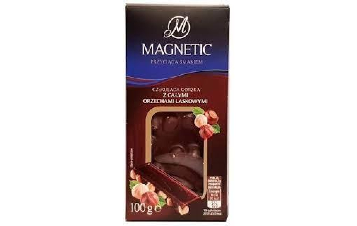 Шоколад чорний БЕЗ ДОДАВАННЯ ЦУКРУ з цільним фундуком Magnetic 100г