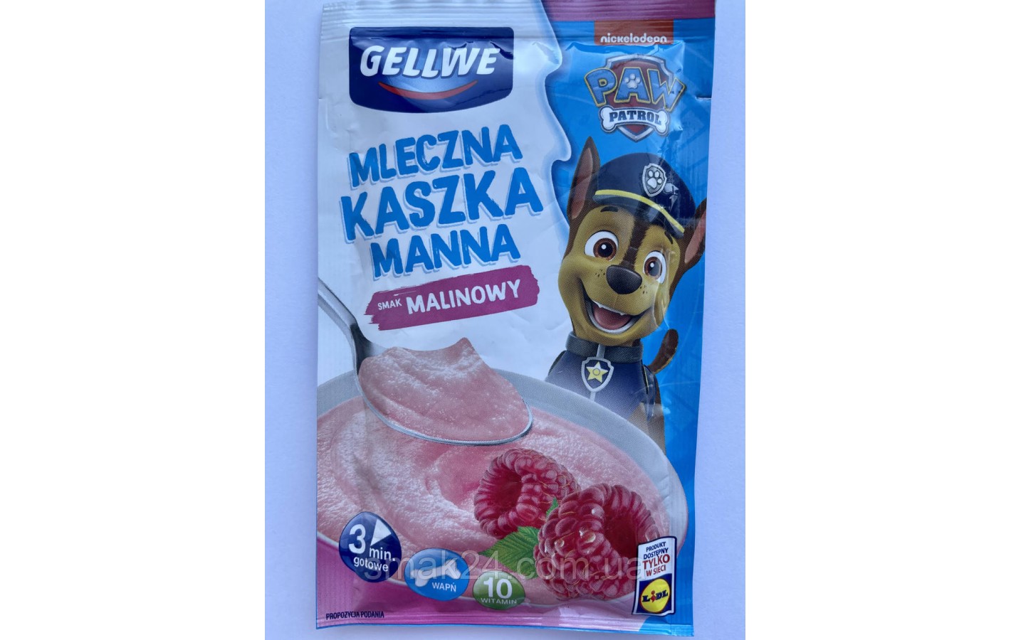 Кашка манна з Малиновим смаком із вітамінами PAW PATROL Gellwe Kaszka 50 г Польща