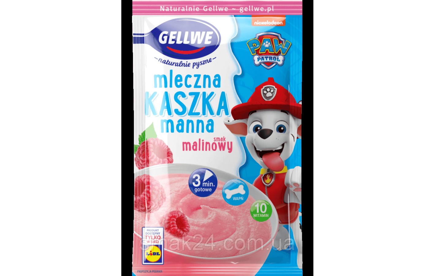 Кашка манна з Малиновим смаком із вітамінами PAW PATROL Gellwe Kaszka 50 г Польща