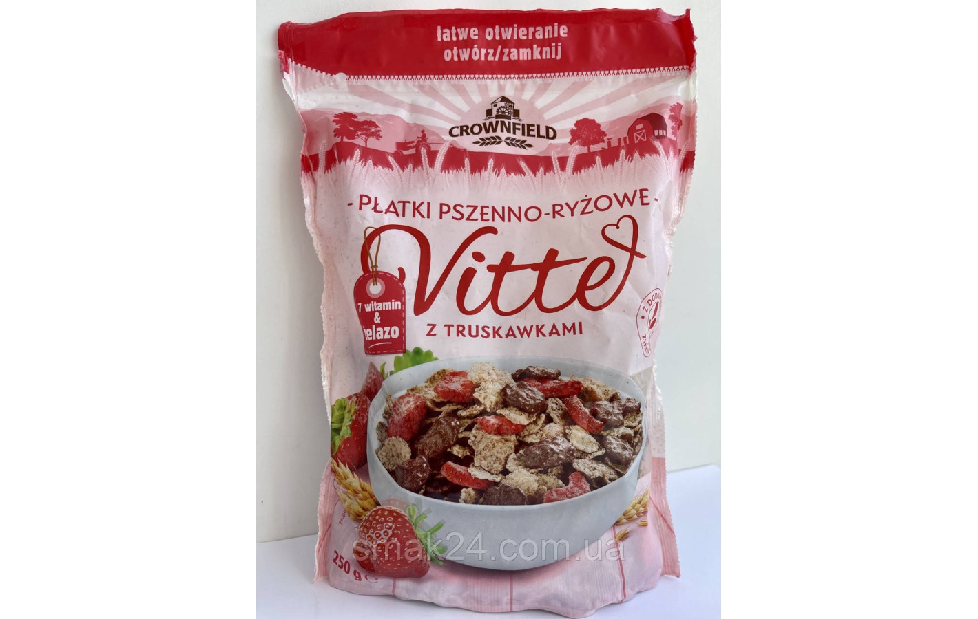 Хлопья рисовые и пшеничные с клубникой Crownfield Vitte z truskawkami Польша 250г