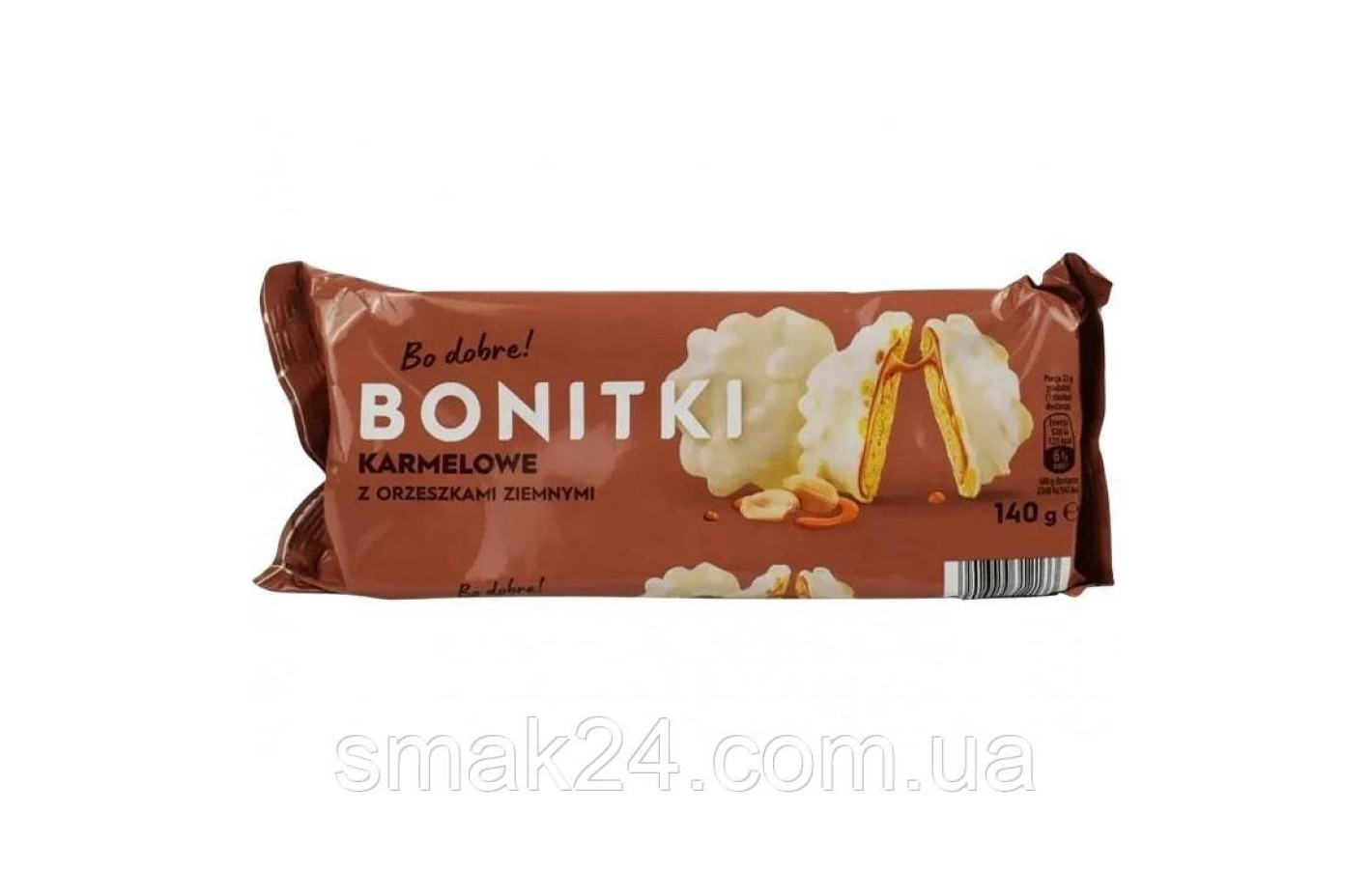 Печиво в білому шоколаді з карамеллю і арахісом Bonitki Karmelowe z orzeszkami 140г Польща