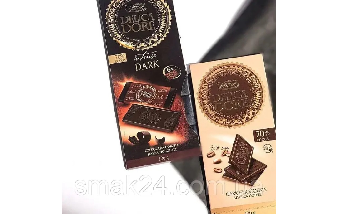 Шоколад чорний 70% какао Delicadore Intense Baron (6х21г) 126 г Польща