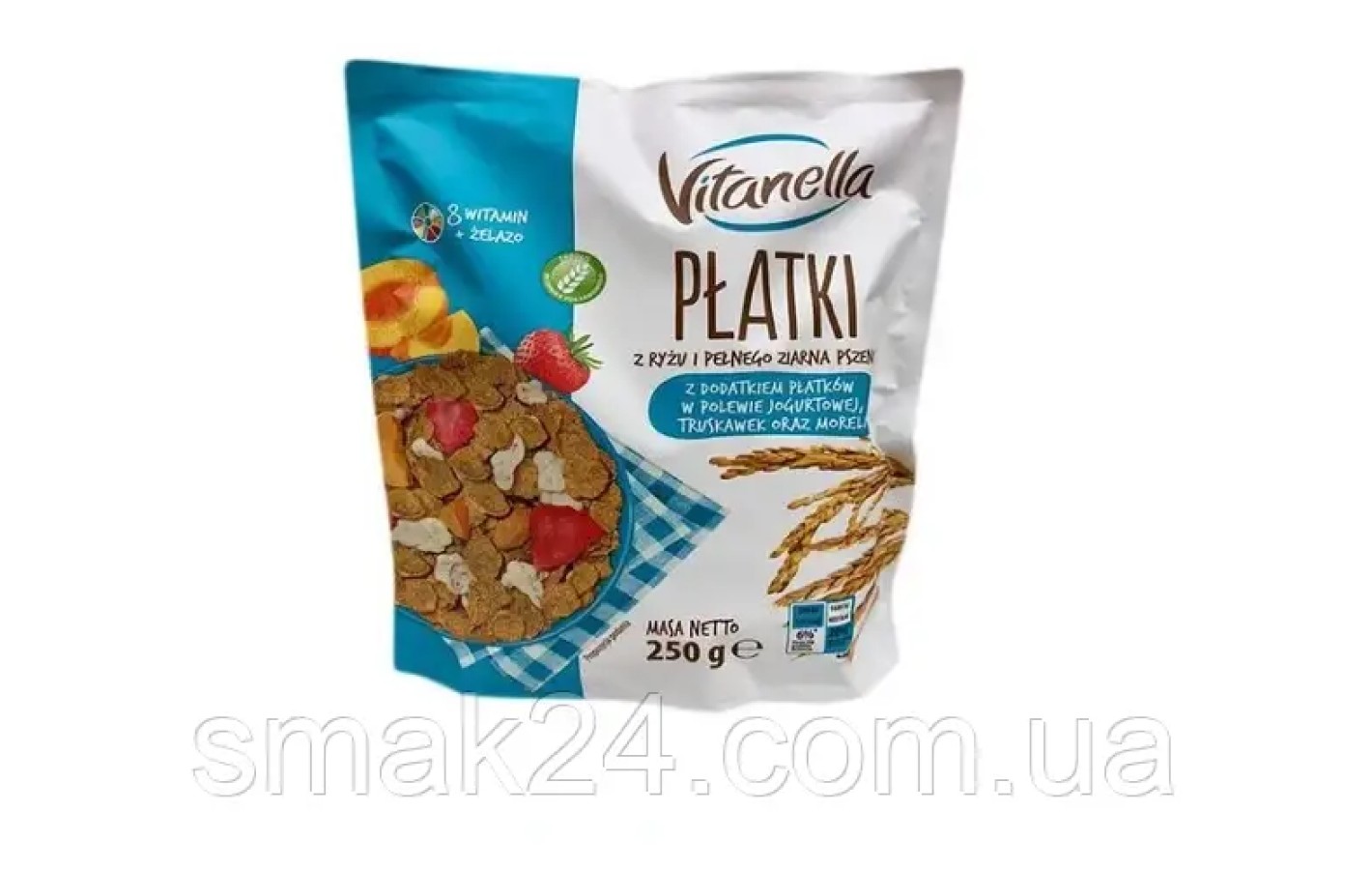 Мюслі Рисово-пшеничні з йогуртовими пластівцями та фруктами Vitanella PΔatki z ry ⁇ u i peÄnego Польща 250г