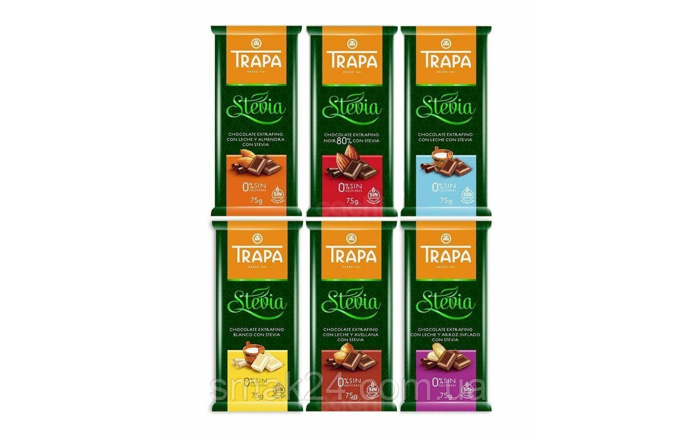 Шоколад чорний без цукру і без глютену Trapa Stevia 80% какао 75г Іспанія