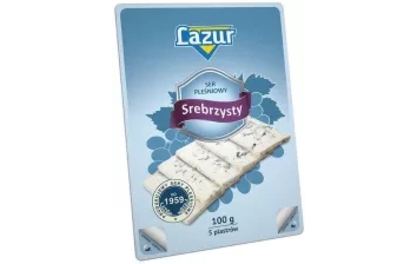 Сыр c голубой плесенью в пластинах  Lazur Ser Srebrzysty Plastry 100 г Польша