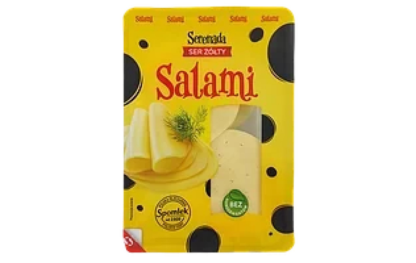 Сир напівтвердий БЕЗ ЛАКТОЗИ, БЕЗ КОНСЕРВАНІВ Serenada Salami Ser Zolty 135 г Польща
