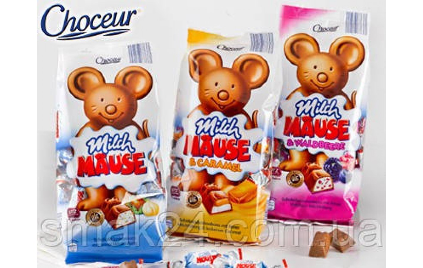 Шоколадные конфеты с клубнично-сливочной начинкой Choceur Milch Mause Erdbeere 210г Германия