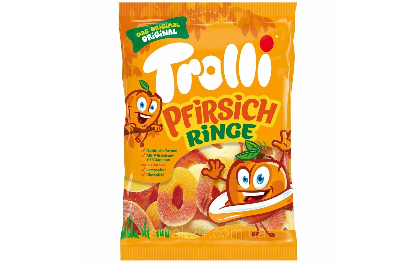 Желейные конфеты Без лактозы, Без глютена Персиковые кольца Trolli Pfirsichringe Германия 200г