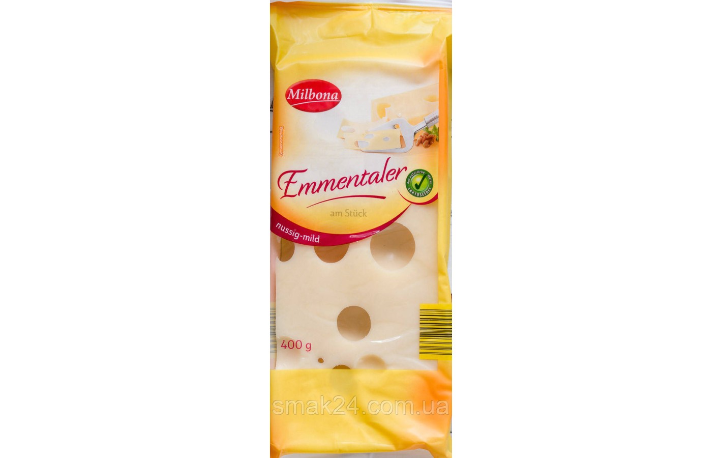 Сир горіхово-м'який БЕЗ ЛАКТОЗИ Milbona Emmentaler Nussig-mild 400 г Німеччина