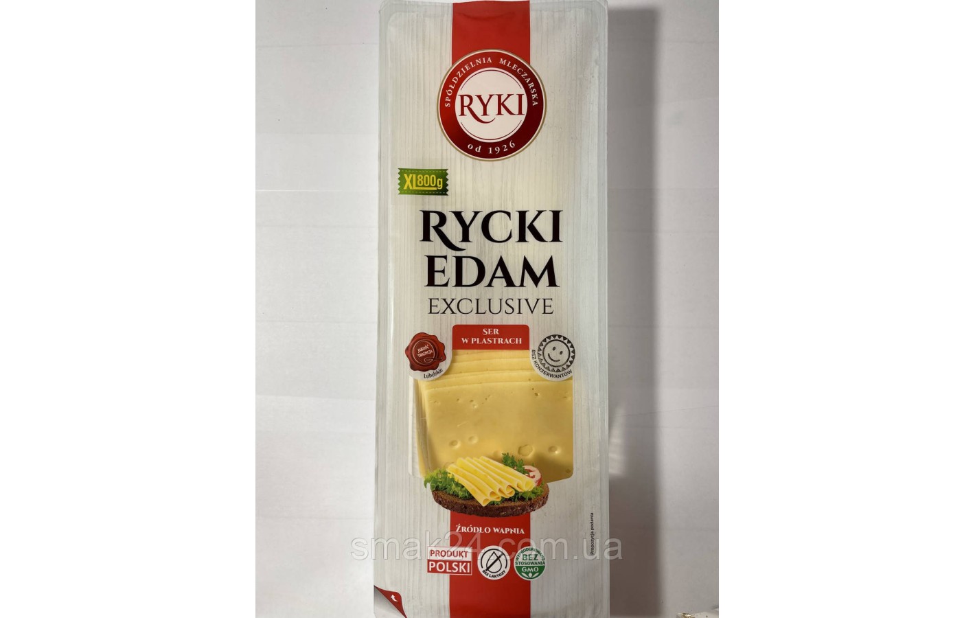Сир слайсами БЕЗ ЛАКТОЗИ, БЕЗ КОНСЕВАНІВ Rycki Edam Exclusive 800 г Польща