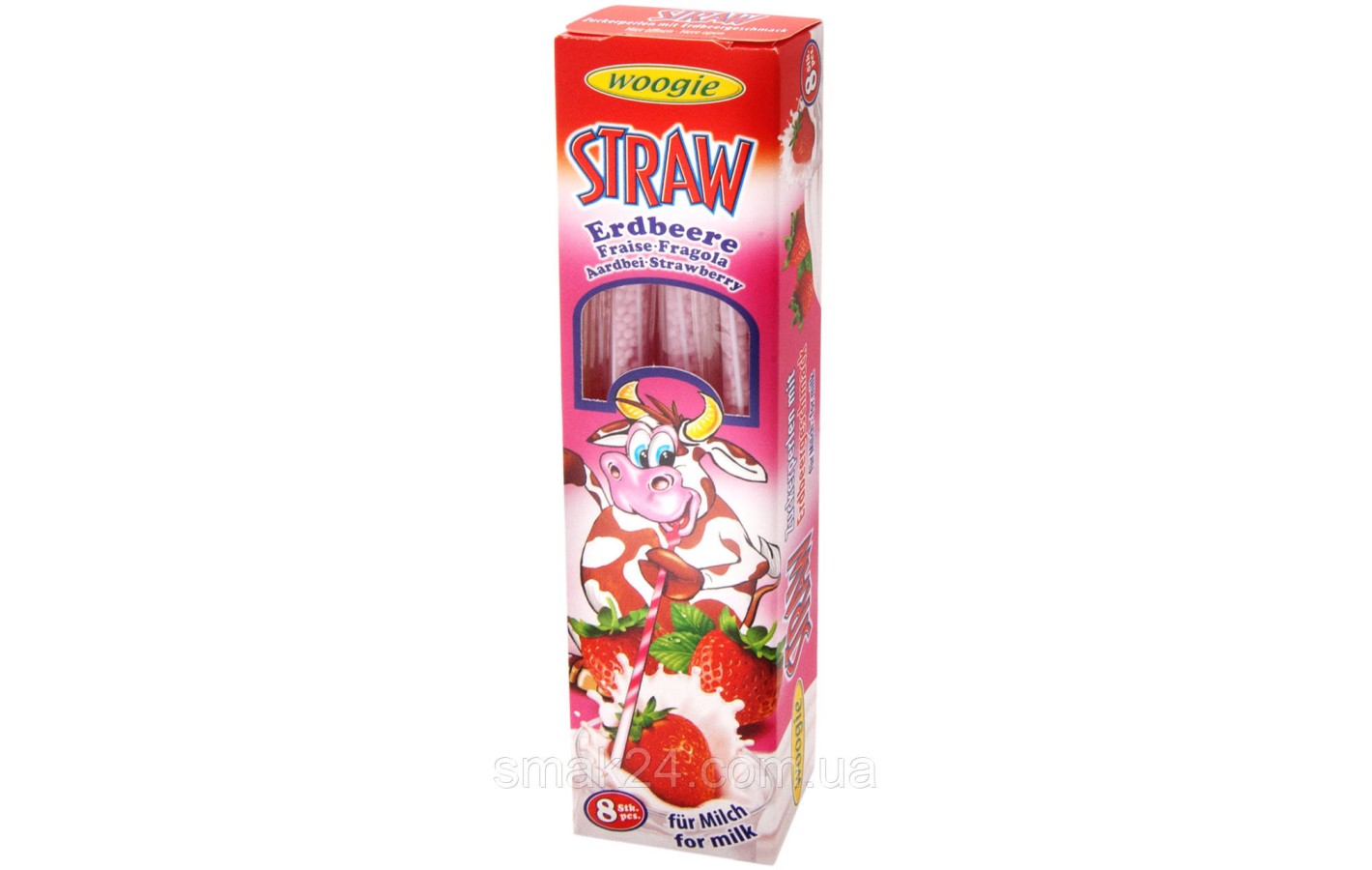 Трубочки для молока Клубника Woogie Straws with strawberry flavour (8шт.x4г) 32г Австрия