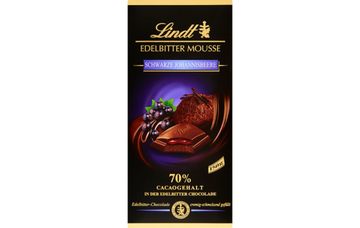 Шоколад черный Lindt Edelbitter Mousse Schwarze Johannisbeere  70%  150г Германия