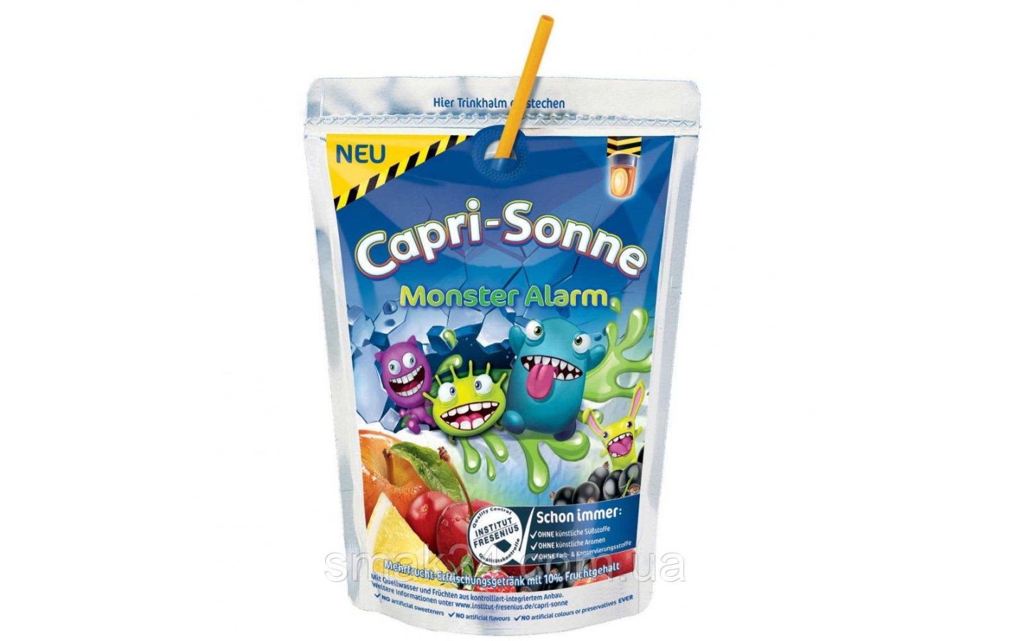 Сок яблоко, вишня, черная смородина, клубника Capri-Sun  Monster Alarm фруктовый монстр 200 мл (10шт/ Германия