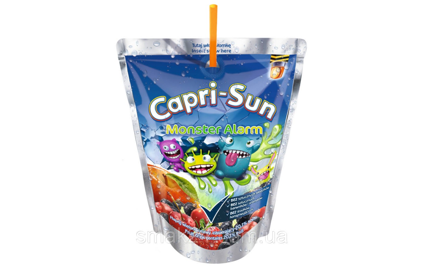 Сок яблоко, вишня, черная смородина, клубника Capri-Sun  Monster Alarm фруктовый монстр 200 мл (10шт/ Германия