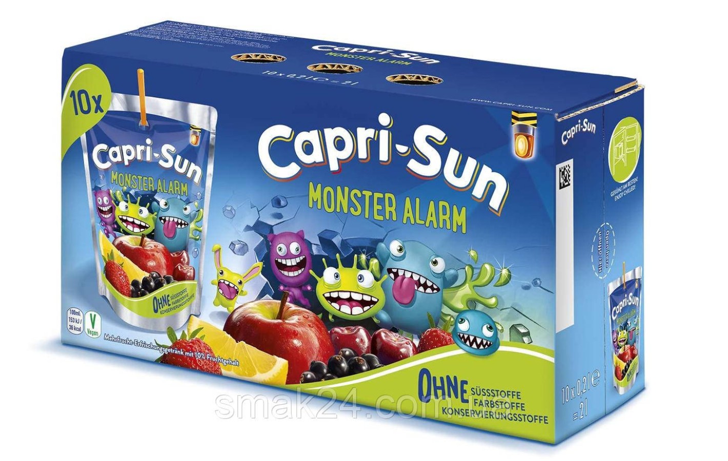 Сок яблоко, вишня, черная смородина, клубника Capri-Sun  Monster Alarm фруктовый монстр 200 мл (10шт/ Германия