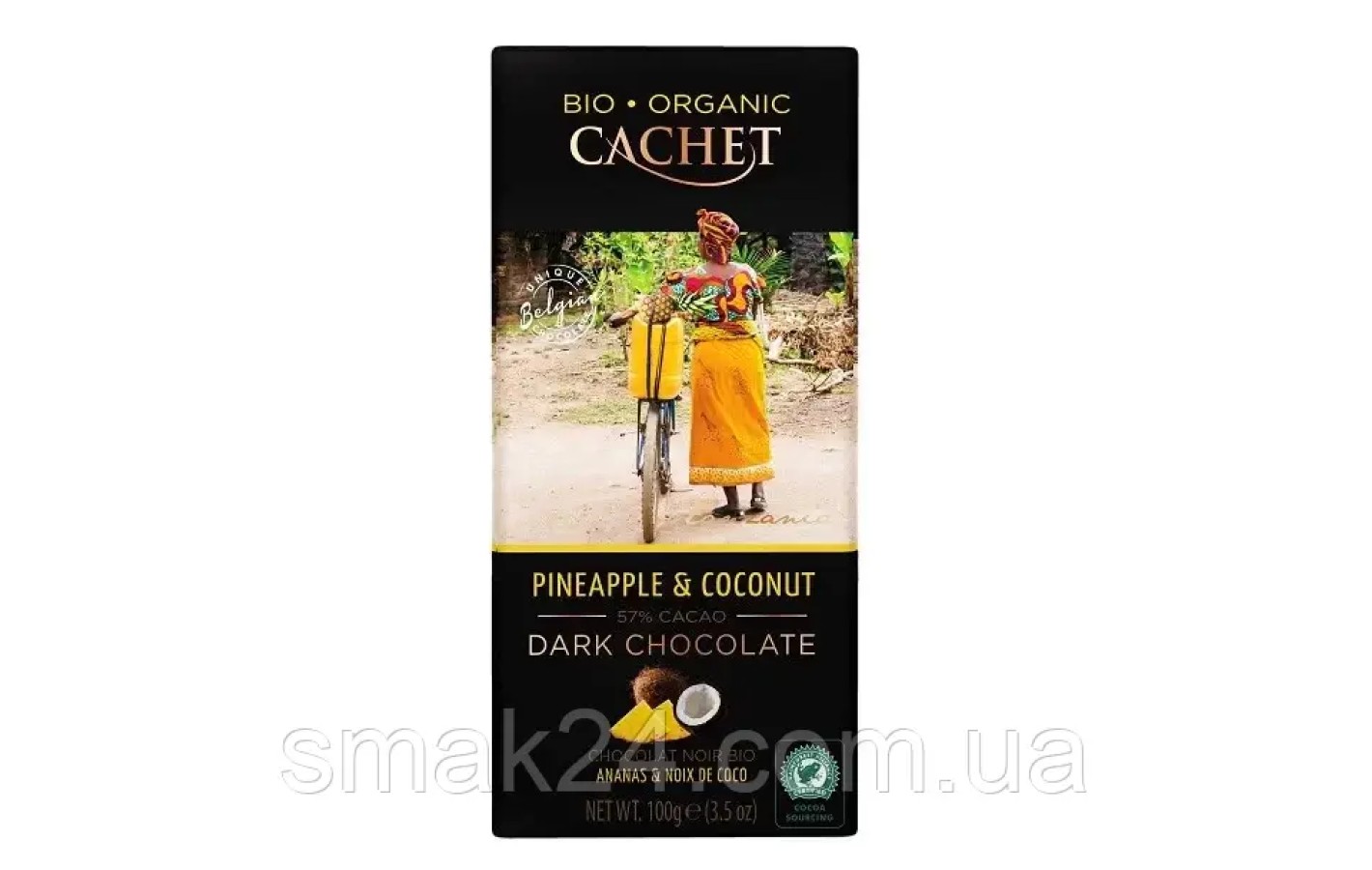 Шоколад чорний Bio-Organic з ананасом і кокосом Cachet Dark Pineapple Coconut 57% Бельгія 100 г