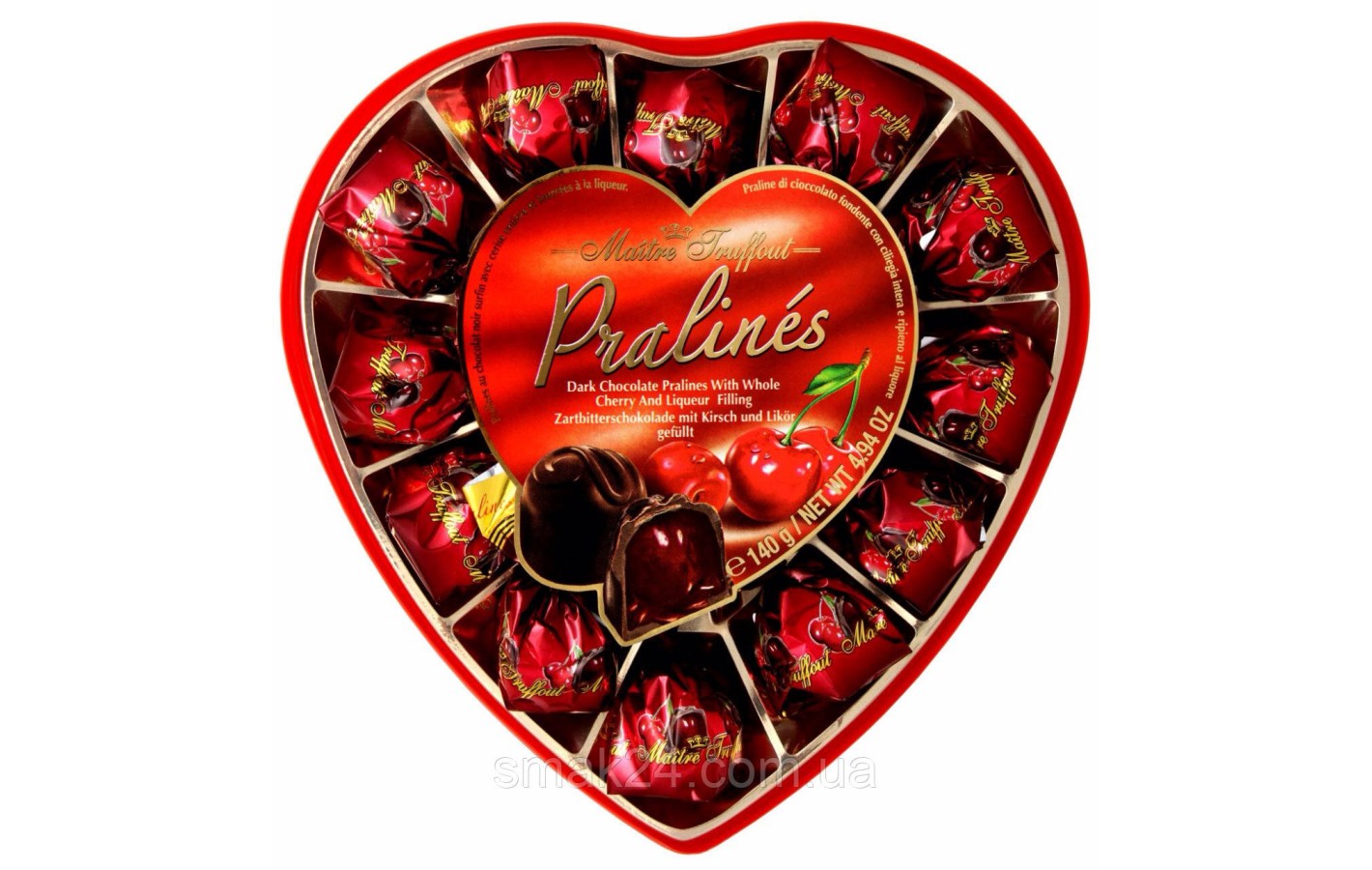 Конфеты Pralines (Пралине вишня с ликером в черном шоколаде) Maitre Truffout Австрия 140г
