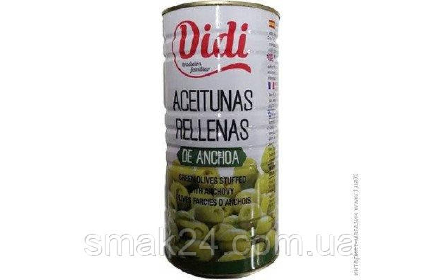 Оливки зеленые фаршированные анчоусом DiDi Aceitunas Rellenas de Anchoa 1450г / 600г Испания