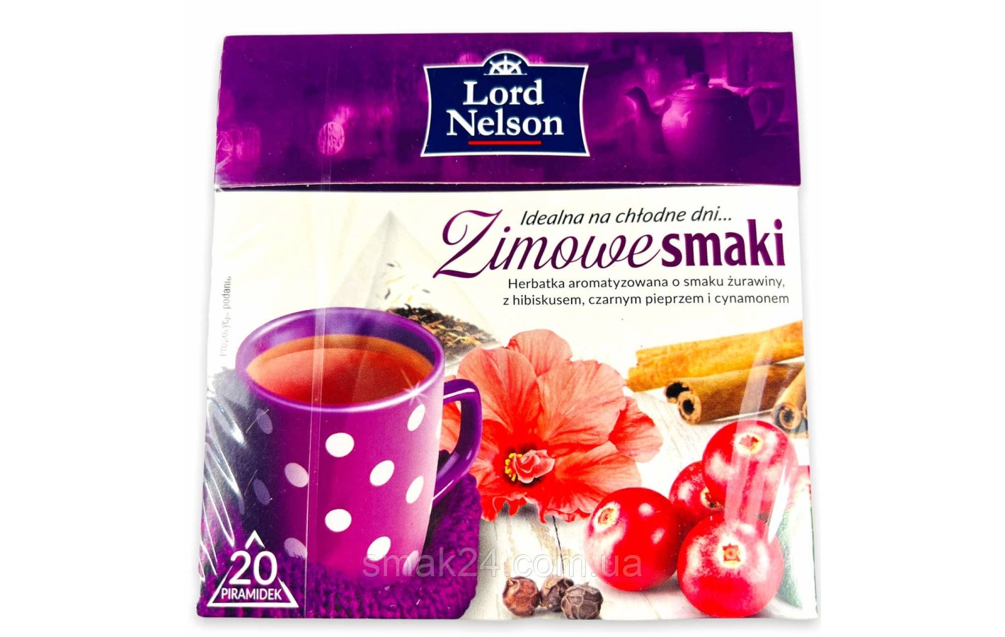 Чай со вкусом клюквы с гибискусом, корицы, черный перец  Lord Nelson Zimowe smaki 20пакет. Польша