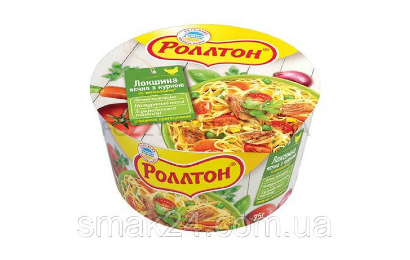 Лапша яичная быстрого приготовления со вкусом курицы Rollton 75г (стакан)