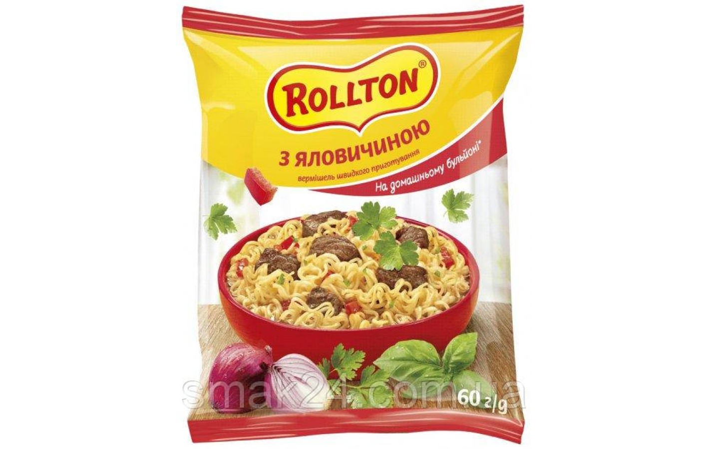 Вермишель быстрого приготовления Rollton на домашнем бульоне с говядиной 60 г