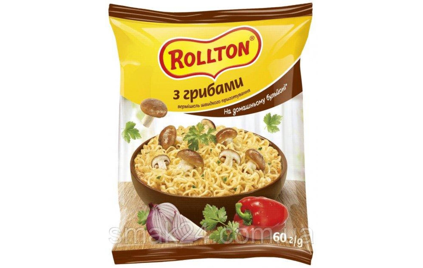Вермишель быстрого приготовления Rollton на домашнем бульоне с грибами 60 г