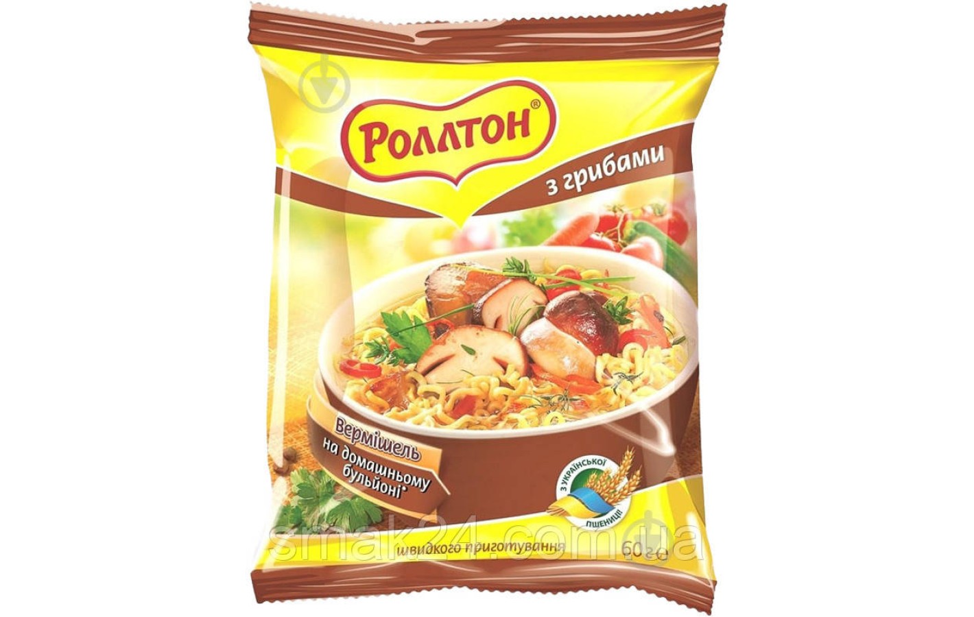 Вермишель быстрого приготовления Rollton на домашнем бульоне с грибами 60 г