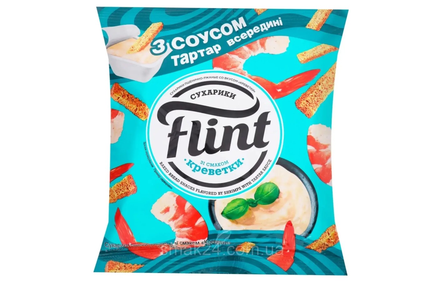 Сухарики пшенично-ржаные Flint со вкусом креветок 70г + соус тартар 15г