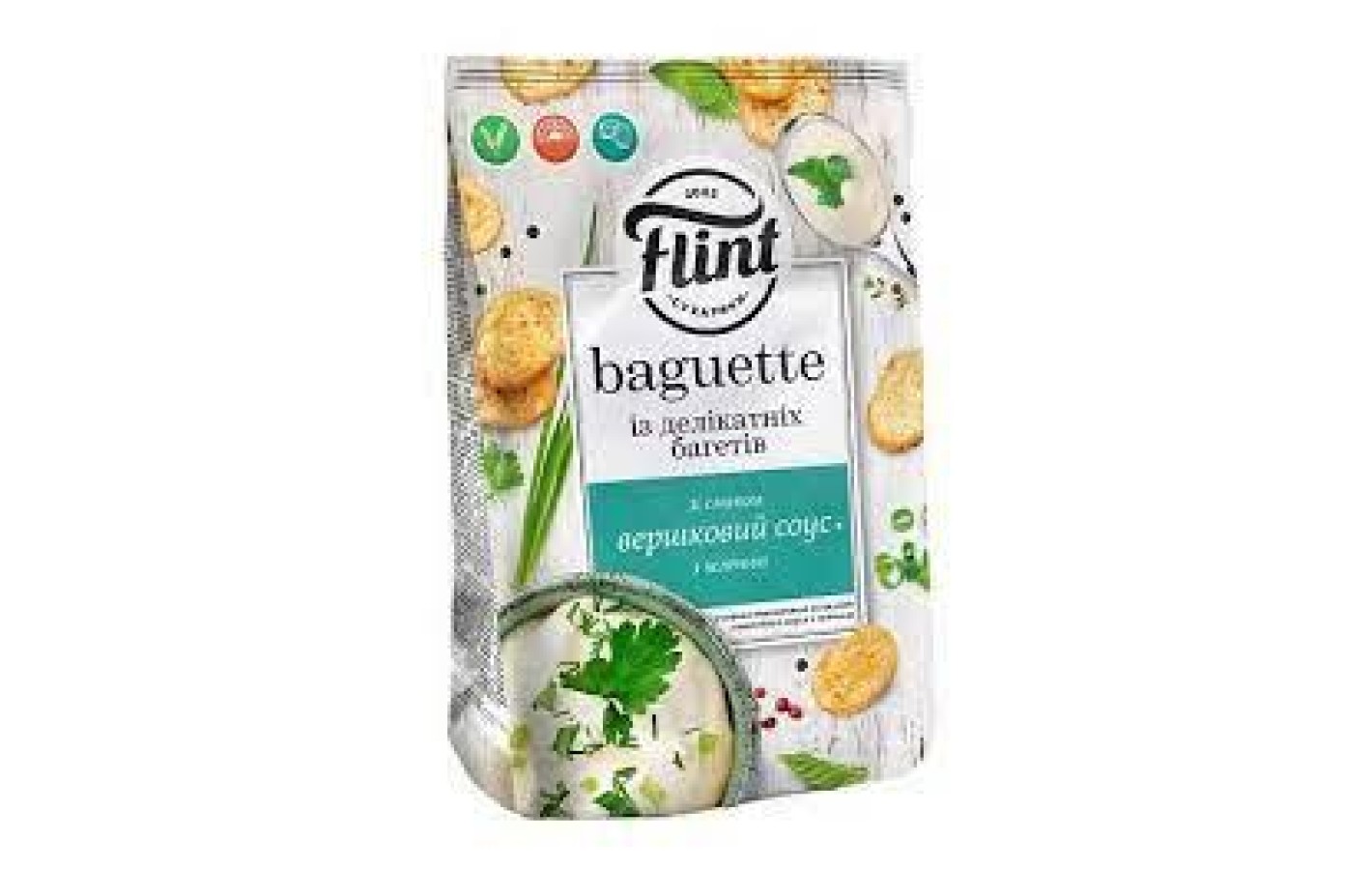 Сухарики Baguette пшеничные со вкусом сливочного соуса с зеленью Flint 100г