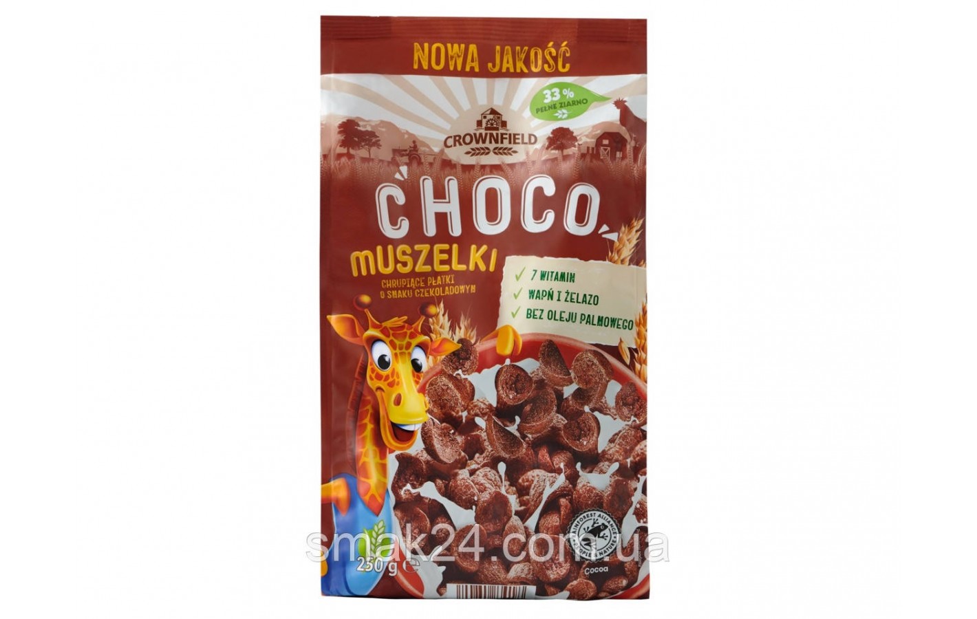 Шоколадні пластівці БЕЗ ПАЛЬМОВОГО МАСЛА Crownfield Choco Muszelki 250 г Польща