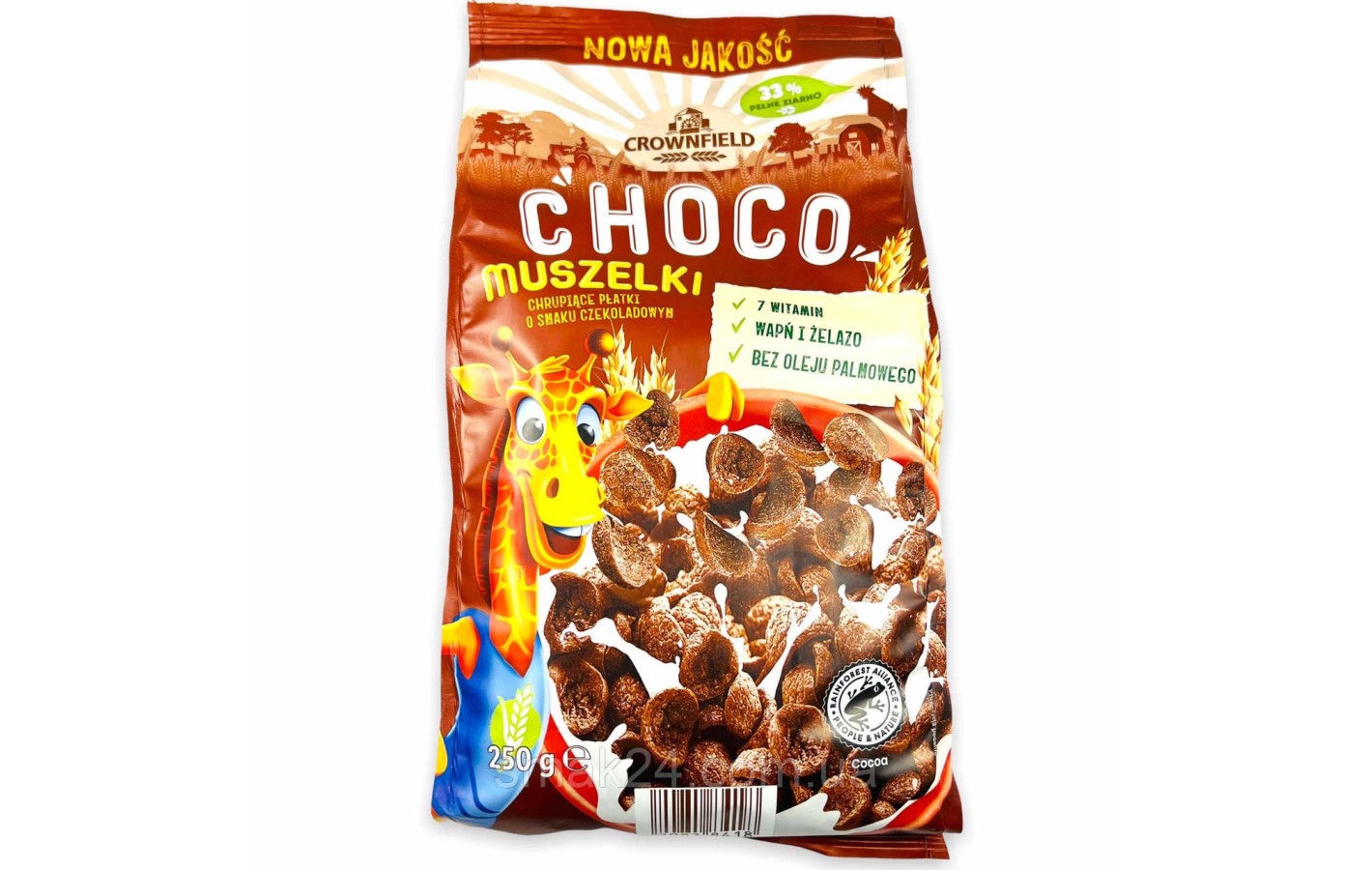Шоколадні пластівці БЕЗ ПАЛЬМОВОГО МАСЛА Crownfield Choco Muszelki 250 г Польща