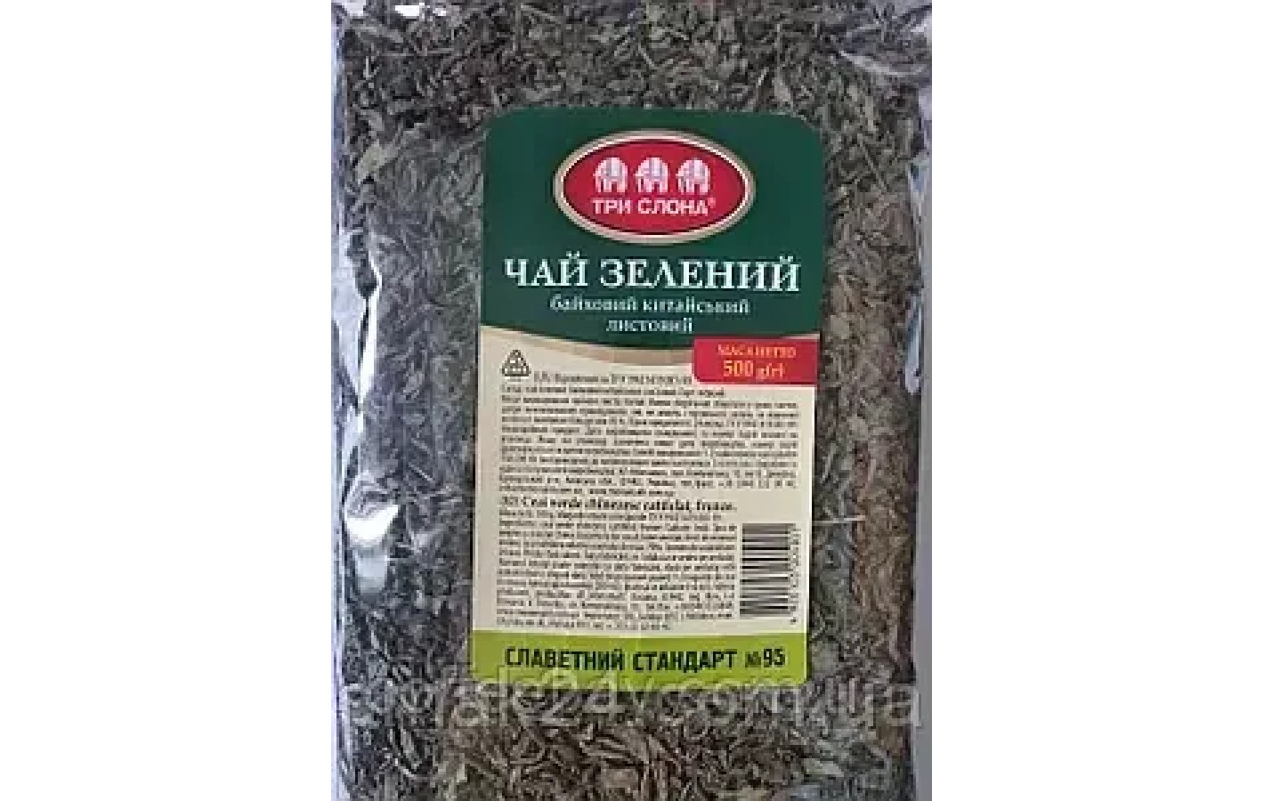 Чай зеленый байховый китайский листовой Три Слона 100г
