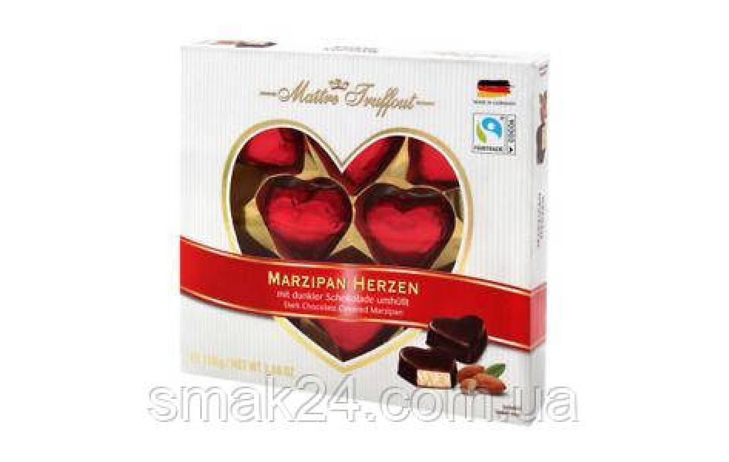 Конфеты марципановые в темном шоколаде Сердечки  Marzipan Herzen Maitre Truffout Австрия 110г