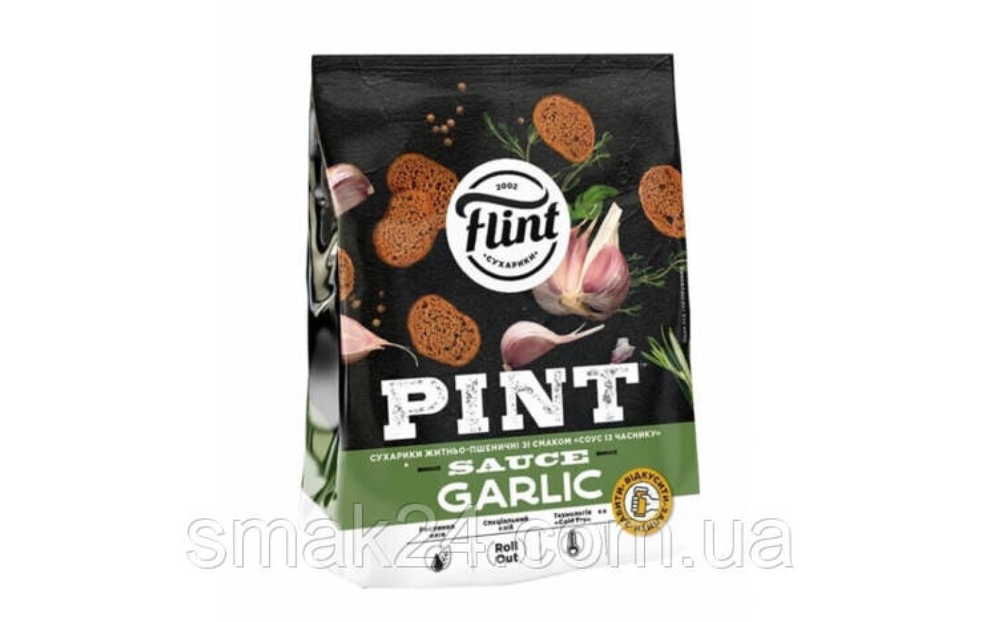 Сухарики житньо-пшеничні зі смаком Часниковий соус Flint Pint 110 г Україна