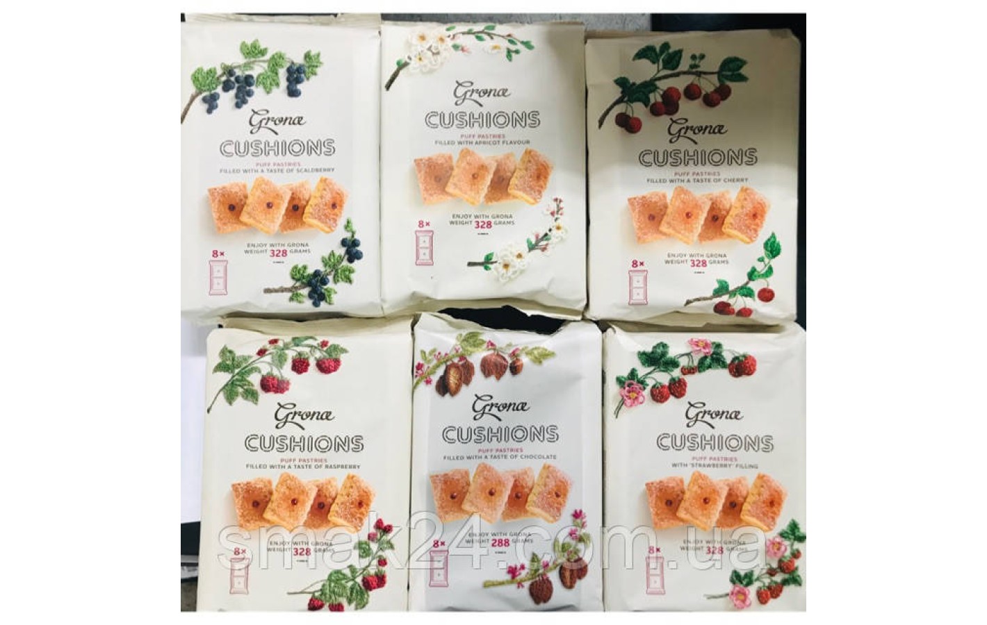 Печиво Шарєні подушечки зі смаком полуниці Cushions ТМ Grona (8*41 г) 328 г Україна