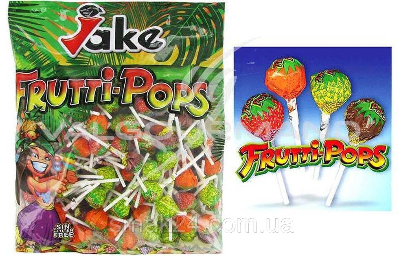 Леденцы на палочке БЕЗ ГЛЮТЕНА БЕЗ ЛАКТОЗЫ Frutti-Pops Jake 1.4кг (200шт) Испания