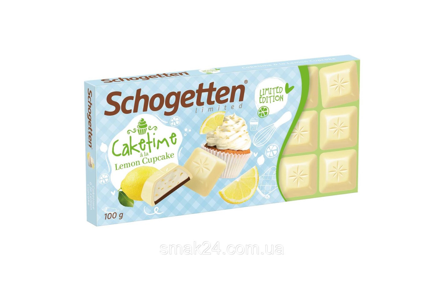 Шоколад білий з лимонним кремом та бісквітом Schogetten Cakefime a la Lemon Cupcake 100г Німеччина