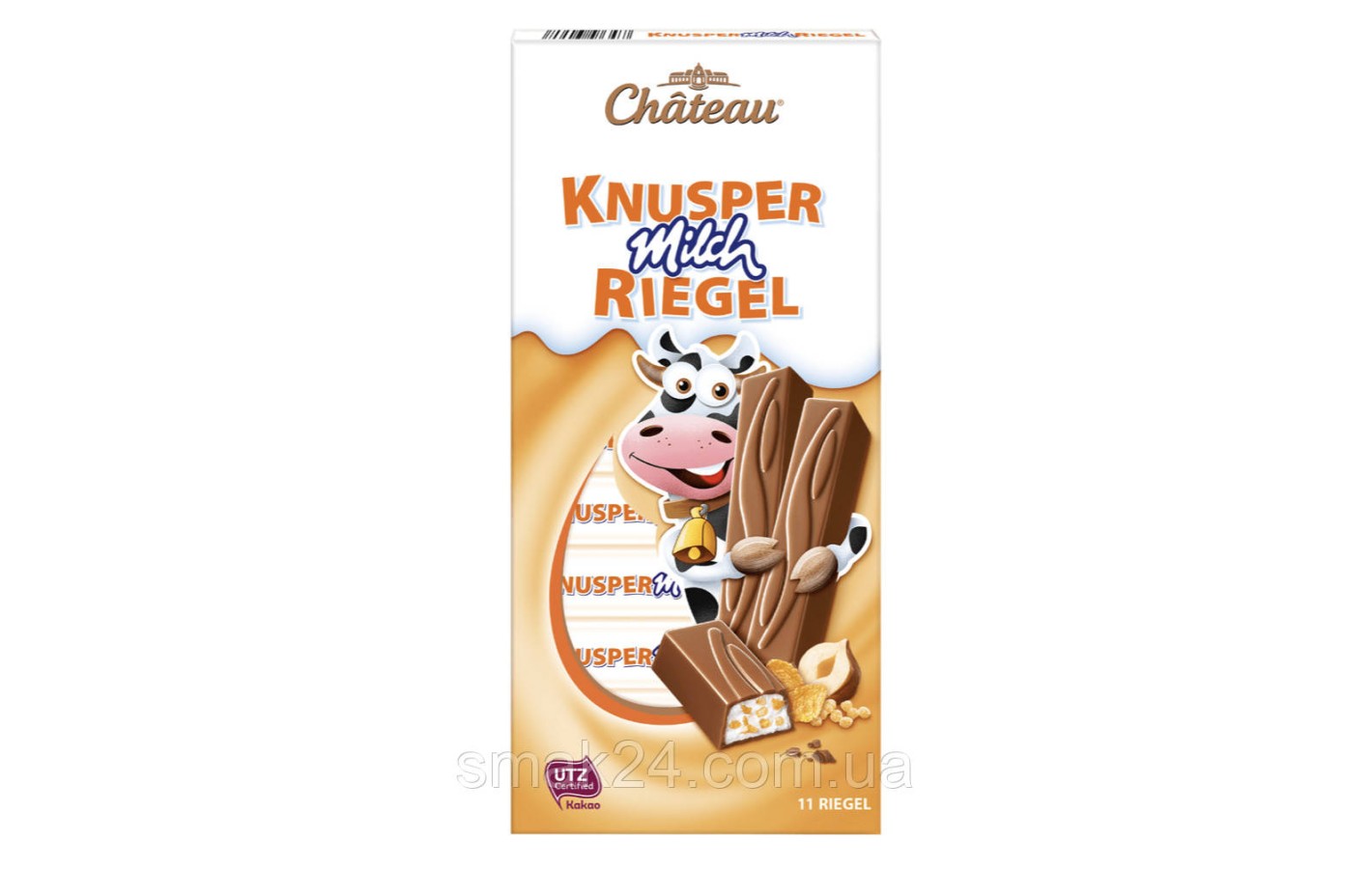 Шоколад молочний зі шматочками фундуку та пластівцями Chateau Knusper Milch Riegel 200г Німеччина