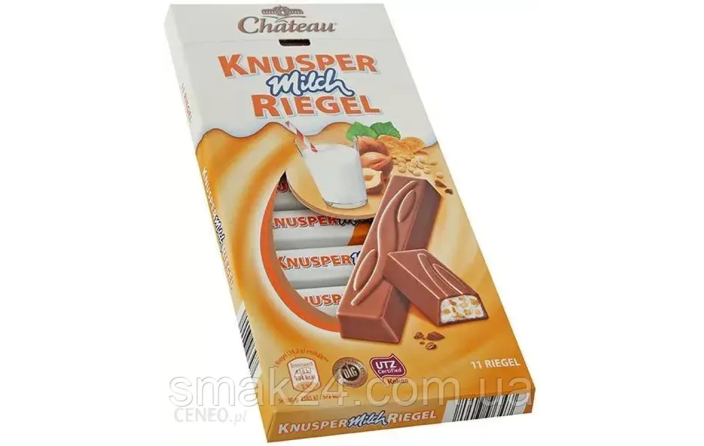 Шоколад молочний зі шматочками фундуку та пластівцями Chateau Knusper Milch Riegel 200г Німеччина