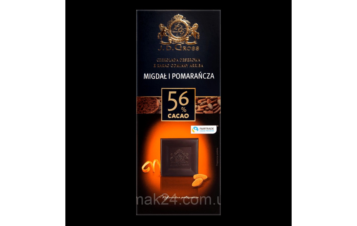 Шоколад темный с миндалем и апельсином 56% какао J.D. Gross Czekolada Mindal i Pomarancza 125г Германия