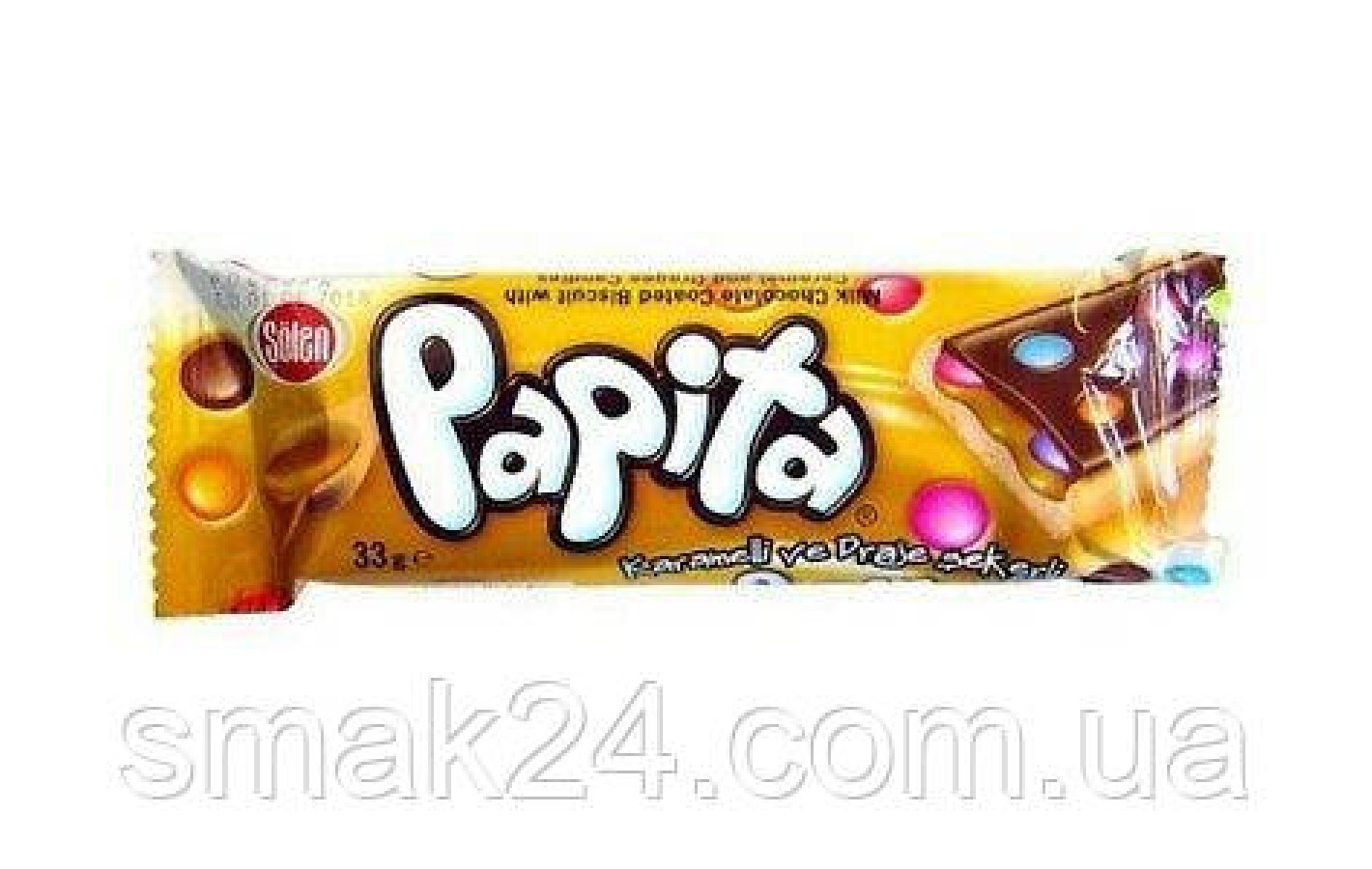 Печиво в молочному шоколаді з карамеллю та драже Pragee Papita 33г Туреччина