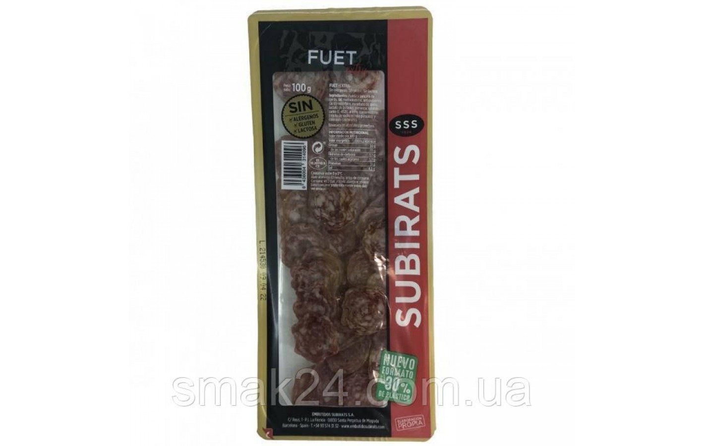 Колбаса нарезка SUBIRATS FUET без глютена, лактозы, аллергенов, 100г  Испания